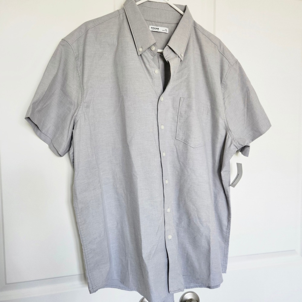 Sonoma Perfect-Length Shirt Mens Sz XXL Button Down - Grey SS Standard Fit NEW